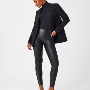 SPANX Faux Leather Moto Leggings Very Black Size SP MSRP $110 New with Tags